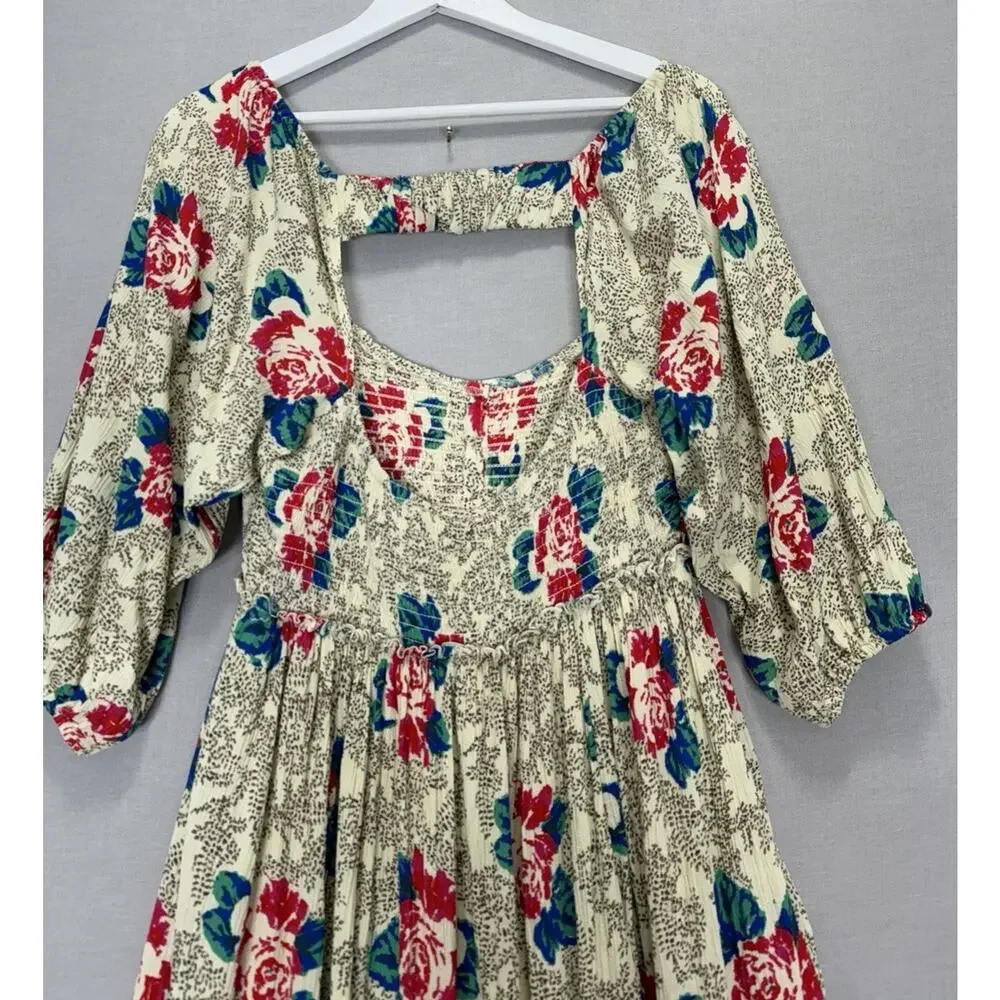 Free People Endless Summer Picnic Mini Dress Womens Large Cream Floral Babydoll - Picture 8 of 15